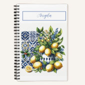 Carnet Carrelage bleu italien et citrons | votre nom (Recto)
