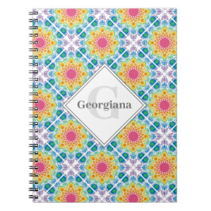 Carnet Carrelage diamant Mandala Flore arc-en-ciel person
