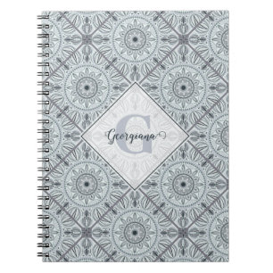 Carnet Carrelage personnalisé Harmonie florale Gris Manda