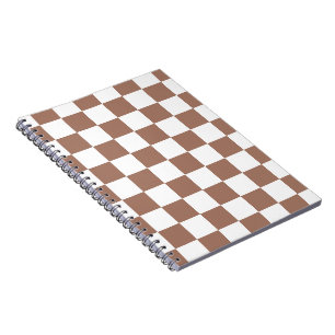 Carnet Carrés à damier marron blanc géométrique rétro
