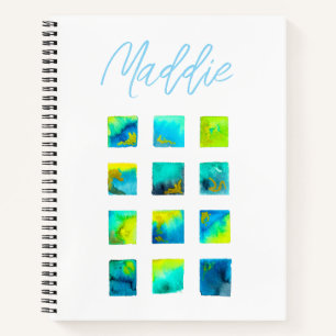 Carnet carrés bleu et vert aquarelle