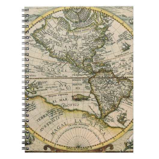 Carnet Carte antique, 1596, America Sive Novus Orbis (Devant)