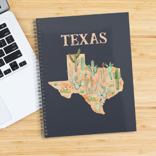 Carnet Carte de l'aquarelle du Texas Cactus Travel Journa