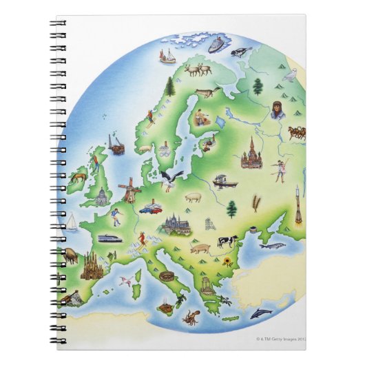 Carnet Carte de l'Europe avec des illustrations de célèbr (Devant)