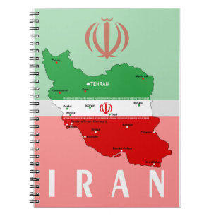 Carnet Carte de l'Iran avec drapeau et emblème