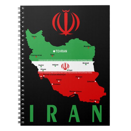 Carnet Carte de l'Iran avec drapeau et emblème (Devant)