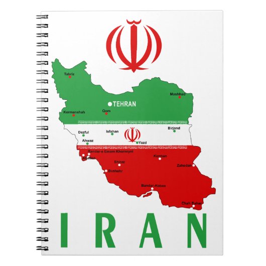 Carnet Carte de l'Iran avec drapeau et emblème (Devant)