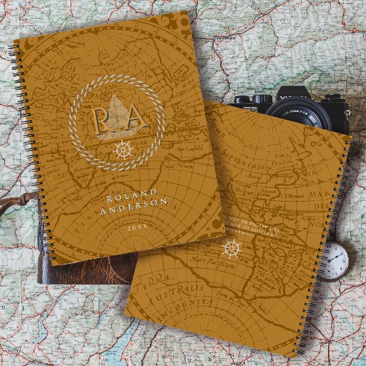 Carnet Carte de monogramme de corde nautique marron