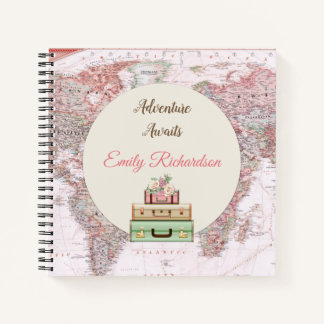 Carnet Carte du monde de voyage d'aventure Rose Ivory Ros