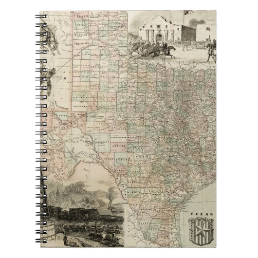 Carnet Carte du Texas aux frontières du comté (Devant)