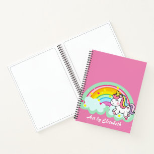 Carnet Carte rose unicorne Rainbow Name Esquisse
