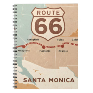 Carnet Carte vintage de la route 66 avec des villes histo