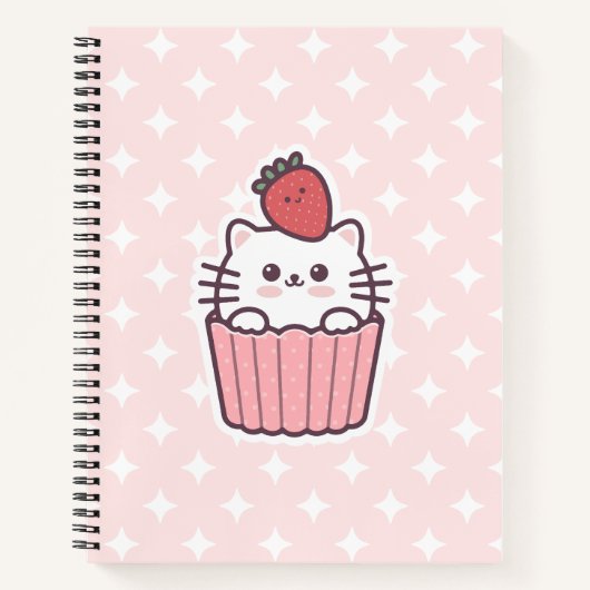 Carnet Carton de Cupcake aux fraises Cute Kawaii (Devant)