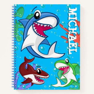 Carnet Cartoon de requin mignon sous l'eau Bleu Océan Po