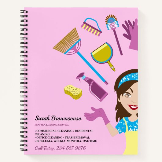 Carnet Cartoon Janitorial Pink Purple Lady (Devant)
