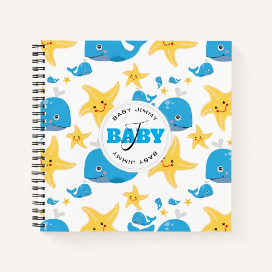 Carnet Cartoon pour bébé Motif Monogramme pour baleine et (Devant)