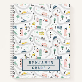 Carnet Cartoon Roads Enfants mignons Voitures Motif à mai