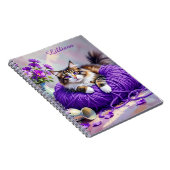 Carnet Cat  in Purple Yarn and Flowers Personalized (Côté Droit)