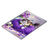 Carnet Cat  in Purple Yarn and Flowers Personalized (Côté gauche)