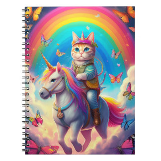 Carnet Cat Riding Unicorn with Rainbows and Butterflies