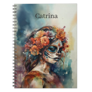 Carnet Catrina aquarelle Dia de los Muertos Crâne de Sucr