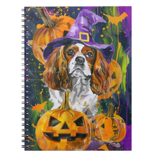Carnet Cavalier King Chien Halloween Sorcière Et Citrouil (Devant)