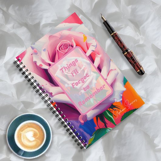 Carnet Ce que j'oublierai de rose florale rose