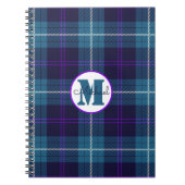 Carnet Celadon Blue Plaid Tartan Monogramme Nom du script (Devant)