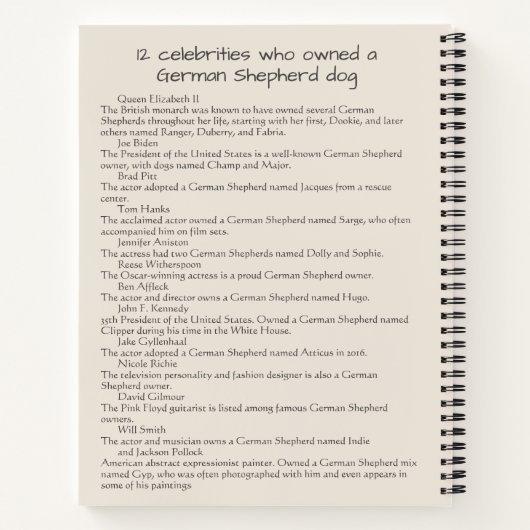 Carnet Celebrity German Shepherd  (Dos)