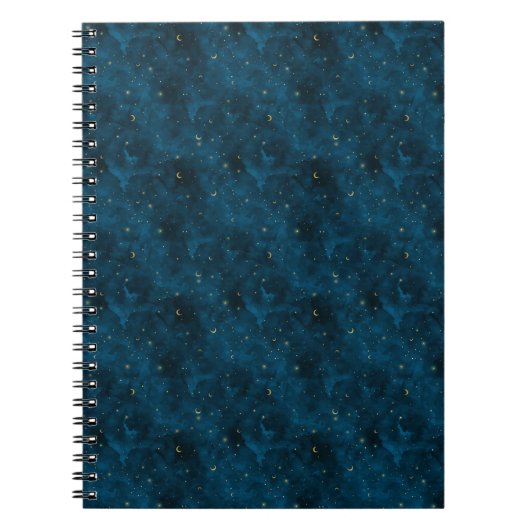 Carnet Céleste Bleu et Or Starry Night Crescent Lune (Devant)
