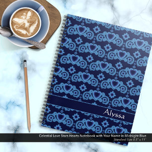 Carnet Celestial Love Stars Coeurs Nom Minuit Bleu