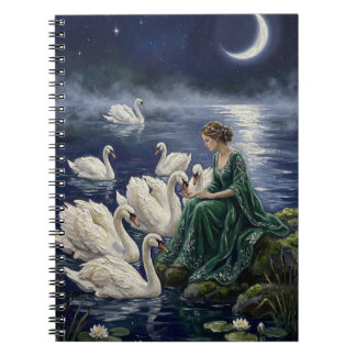 Carnet Celtic Swans Moonlit Lake Night Fantasy Art