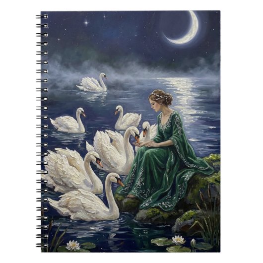 Carnet Celtic Swans Moonlit Lake Night Fantasy Art (Devant)
