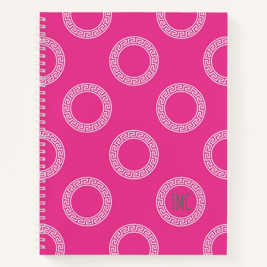Carnet Cercles clés grecs preppy Priorité Initiales rose (Devant)