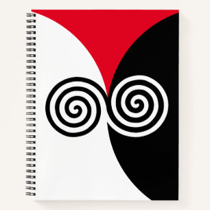 Carnet Cercles spiraux Abstraits en rouge et blanc noir