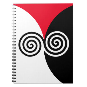 Carnet Cercles spiraux Abstraits en rouge et blanc noir