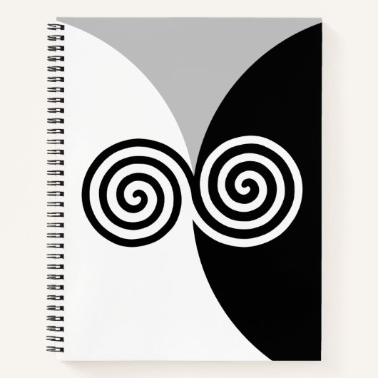 Carnet Cercles spiraux Abstraits sur gris noir et blanc (Devant)