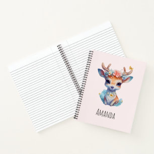 Carnet Cerf de Bébé mignon avec Antlers et Fleurs
