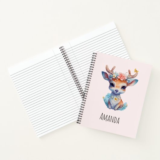 Carnet Cerf de Bébé mignon avec Antlers et Fleurs (Intérieur)