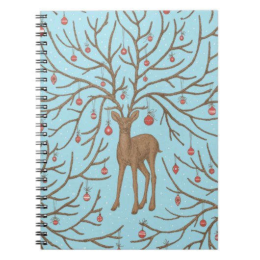 Carnet Cerf de Noël sur fond bleu (Devant)