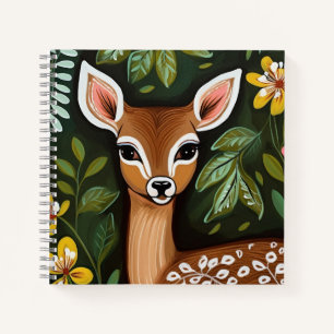 Carnet Cerf mignon avec Feuilles et fleurs