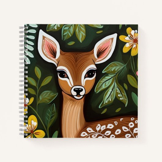 Carnet Cerf mignon avec Feuilles et fleurs (Devant)