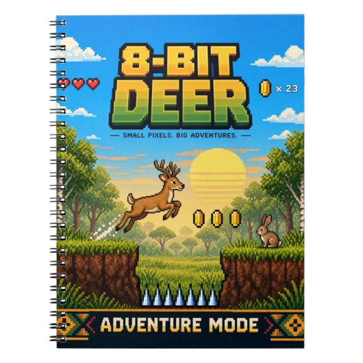 Carnet Cerf, Pixel Art 8 Bits Rétro (Devant)