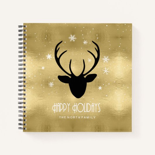 Carnet Cerfs Antlers Silhouette & Flakes Gold ID861 (Devant)