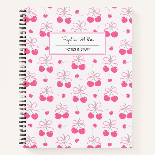 Carnet Cerise Coquette Rose avec rubans Monogramme (Devant)