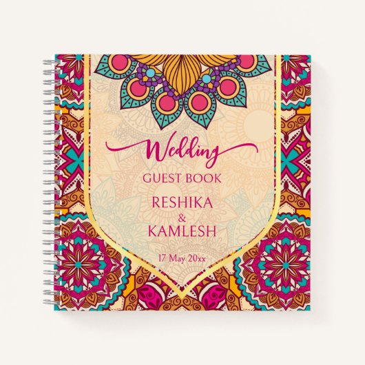 Carnet Cerise mandala rangoli mariage nom personnalisé n (Devant)