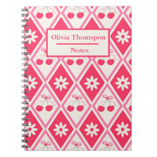 Carnet Cerises Coquette avec rubans sur diamants rouges p