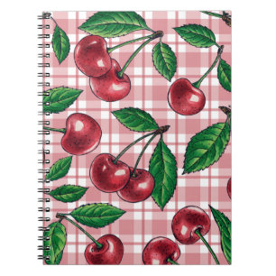Carnet Cerises rouges sur en vichy rose