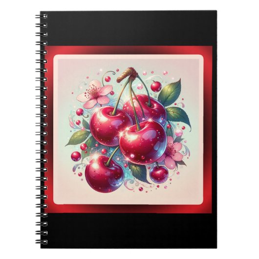 Carnet Cerisier Rouge Cute Cerises Floral Fille Rose (Devant)