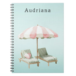 Carnet Chaises Longues Pink Green Heart Beach Parapluie